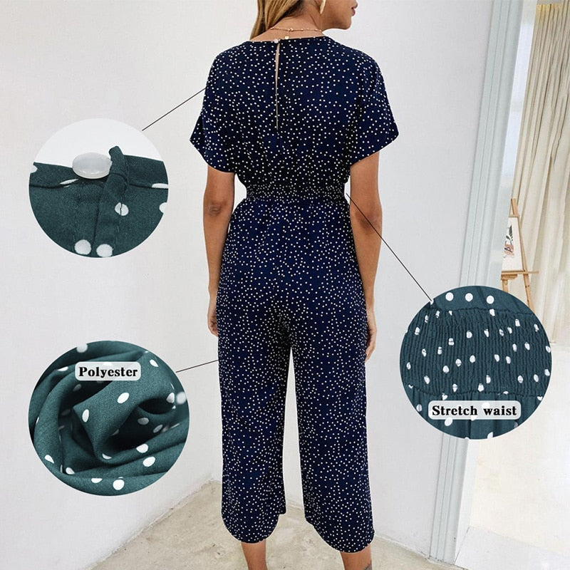 Dame Jumpsuit I Bomuldsblanding | Løstsiddende V-Hals Med Korte Ærmer | Sommerbrug | Vanero