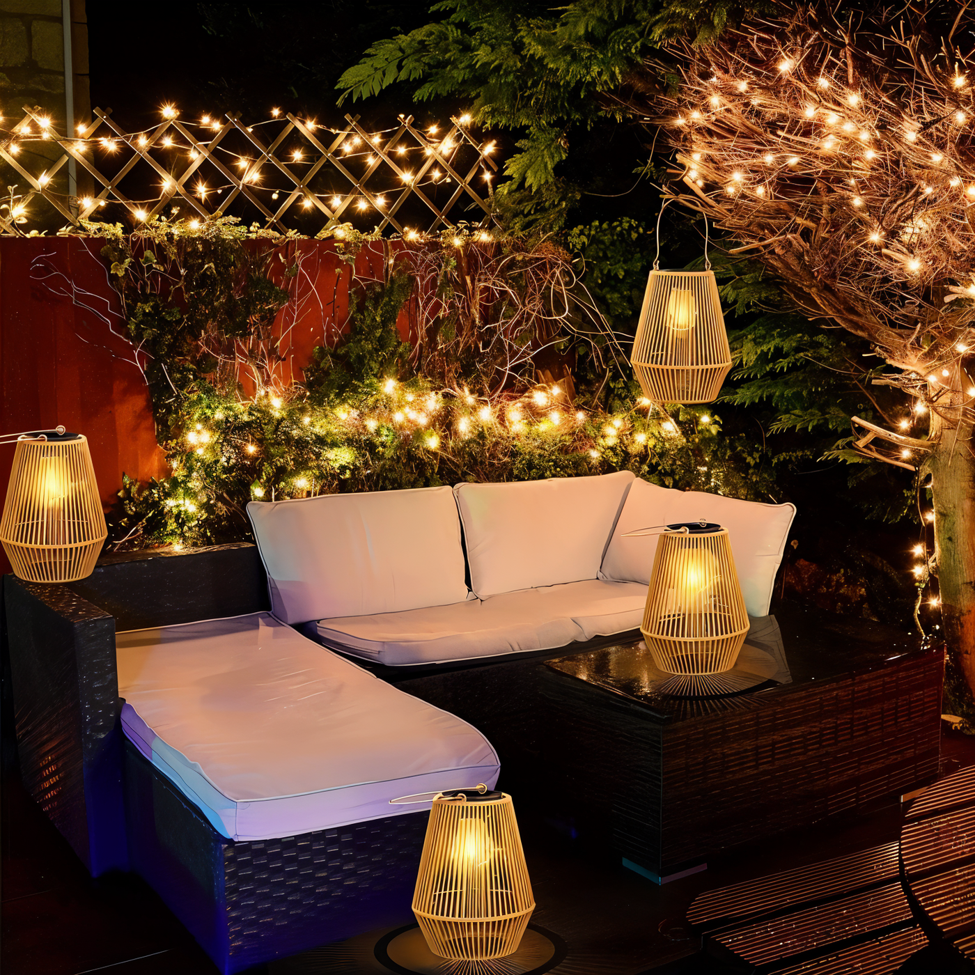 CageRattan Solcellelamper Have | Bambus Solcellelamper - Vandtæt Hængelanterne | Vanero