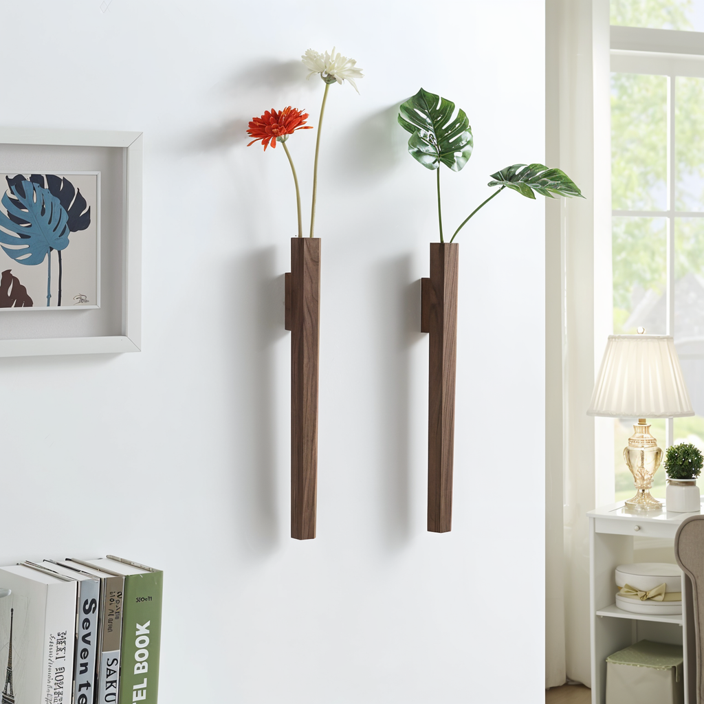 Vægvase Til Blomsterudstilling | Bøge & Valnøddetræ Konstruktion | Indendørs Blomsterarrangement & Vægdekoration | Vanero
