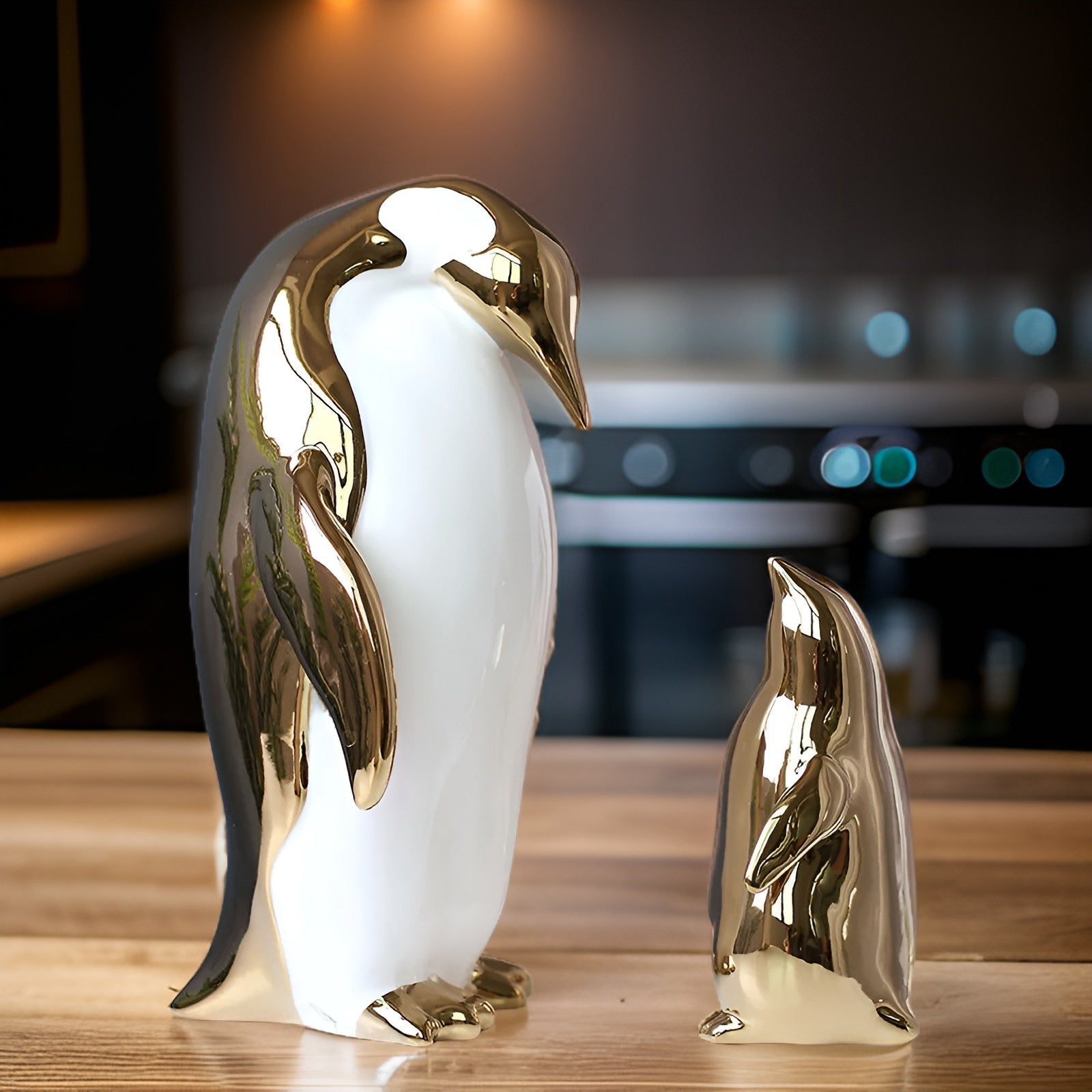 Pingvin Keramikskulptur Dekorativ Figur | Keramisk Konstruktion Med Metallisk Finish | Indendørs Dekoration Til Hylde & Bord | Vanero