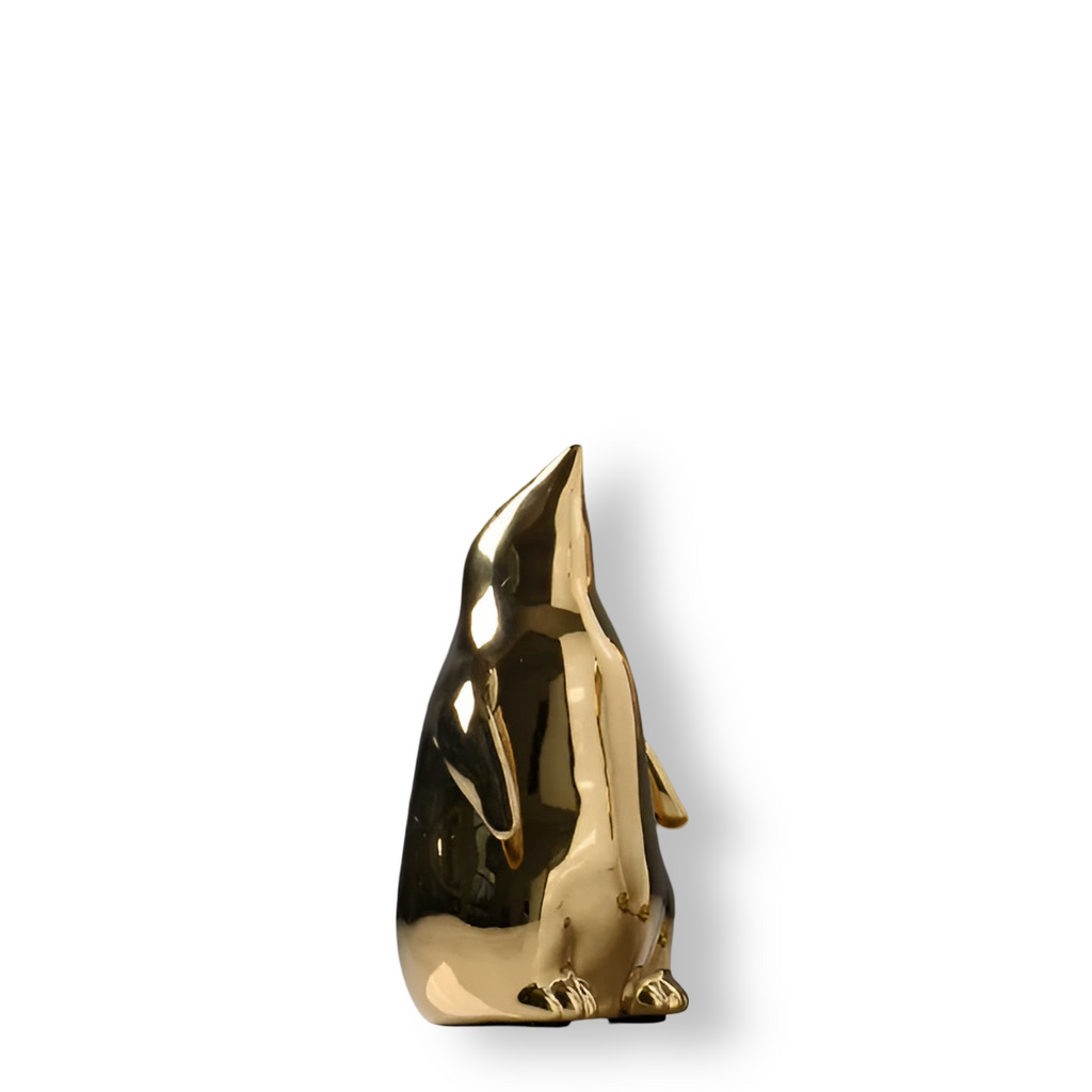 Pingvin Keramikskulptur Dekorativ Figur | Keramisk Konstruktion Med Metallisk Finish | Indendørs Dekoration Til Hylde & Bord | Vanero