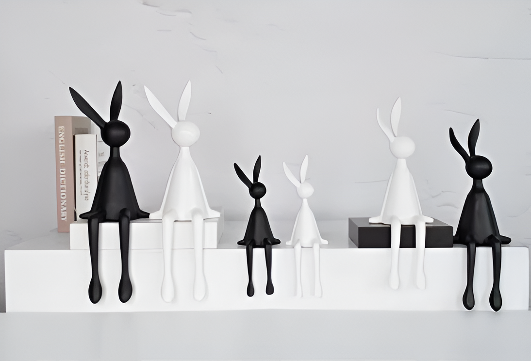 ResinLux Påskehare | Moderne Sort/Hvid/Blå Hare Siddende | Vanero