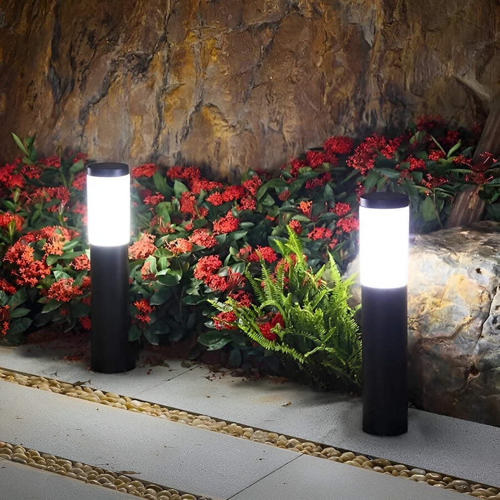 Solpostlampe Rustfrit Stål Design | LED Havebelysning Med Skumringssensor | Indkørsel Terrasse & Udendørs Brug | Vanero