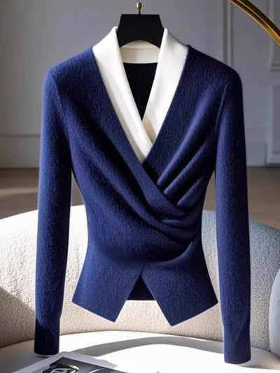 Bluse med Drapering | Uldblanding | Stilfuld & Sofistikeret l Vanero