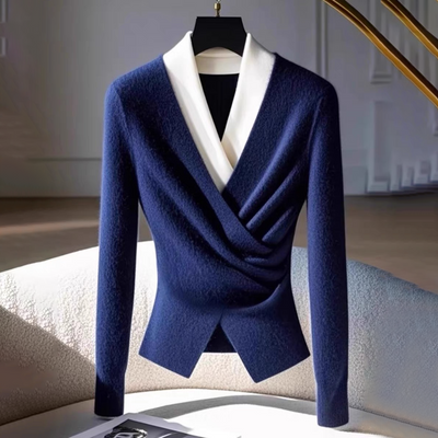 Bluse med Drapering | Uldblanding | Stilfuld & Sofistikeret l Vanero