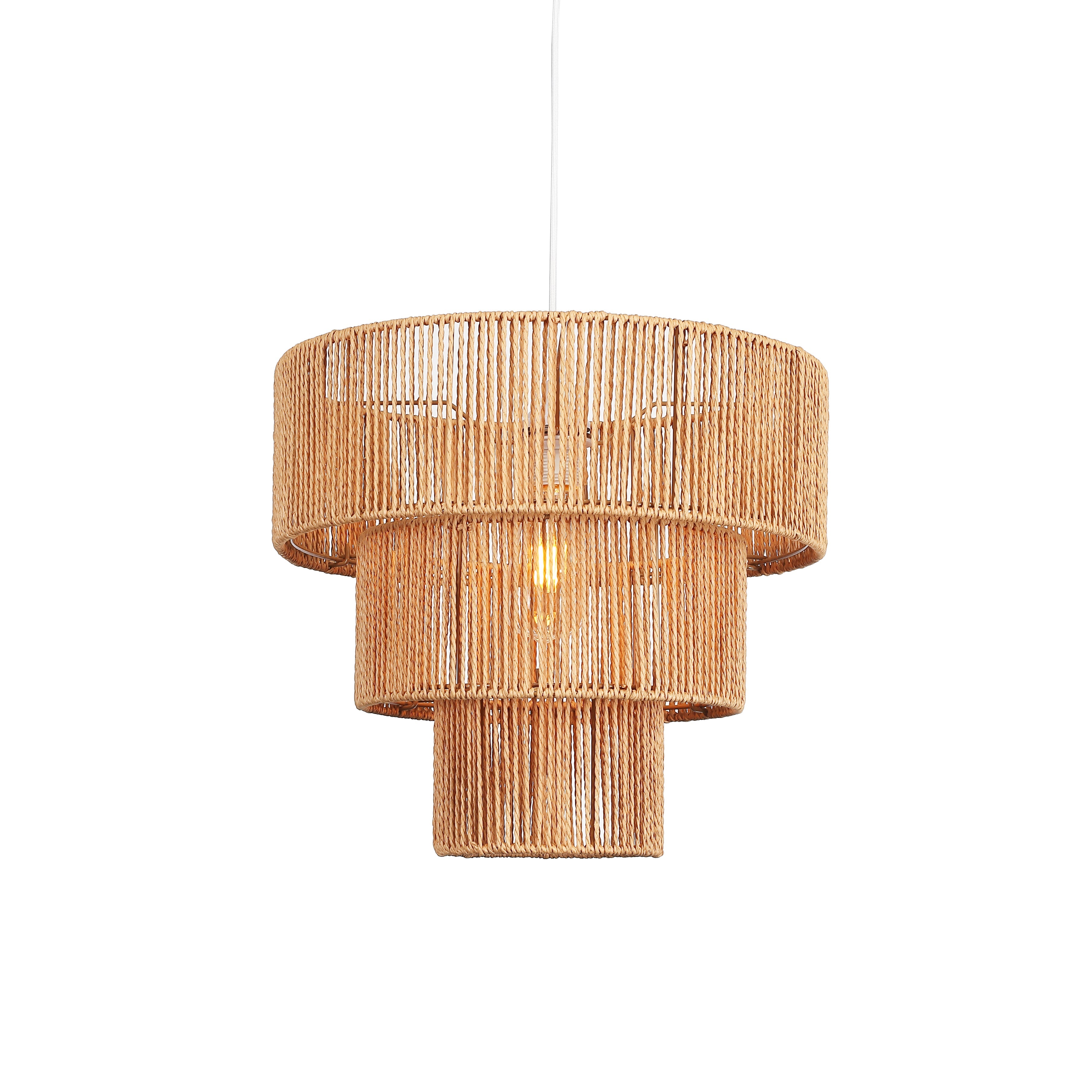 Pendellampe Ø40 cm Med Flettet Skærm | Design Med Justerbar Ophængskabel | Indendørs Loftbelysning Til Spisestuer Og Stuer | Vanero