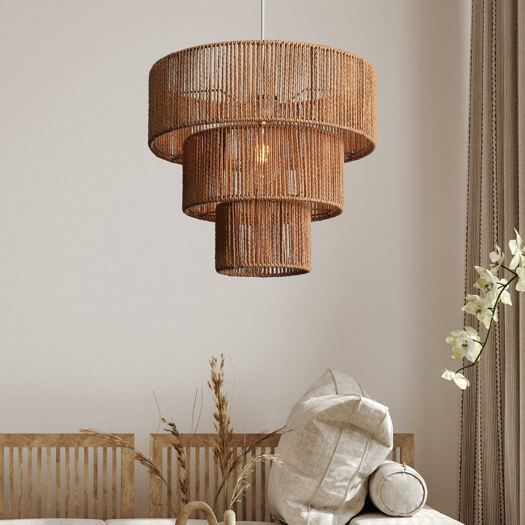 Pendellampe Ø40 cm Med Flettet Skærm | Design Med Justerbar Ophængskabel | Indendørs Loftbelysning Til Spisestuer Og Stuer | Vanero