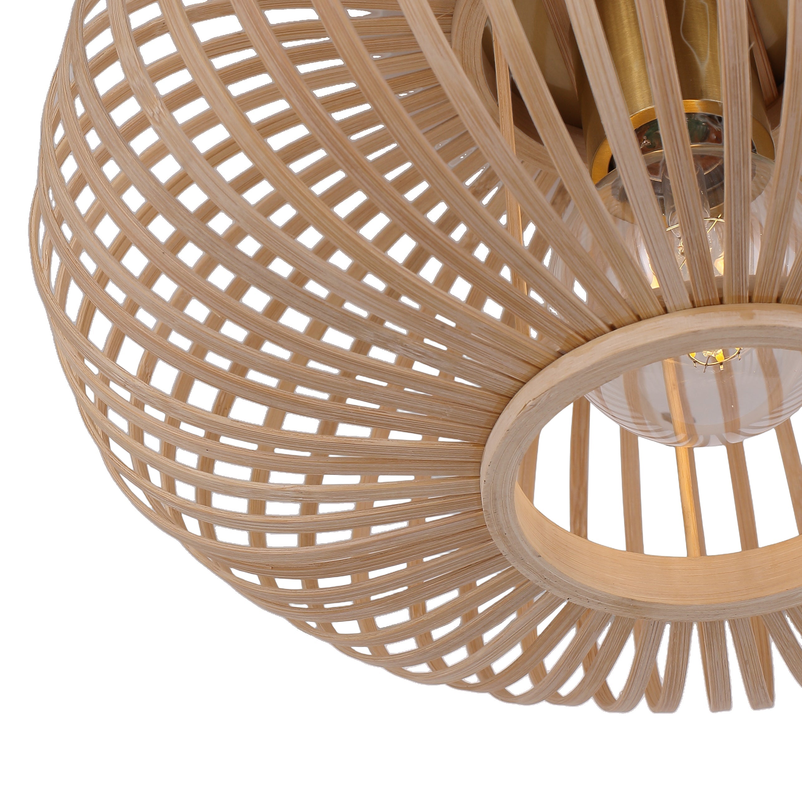 Loftlampe Med Flettet Bambusskærm | Ø45 cm Naturfiber Konstruktion | E27 Indendørs Belysning Til Stuer Og Spiseområder | Vanero