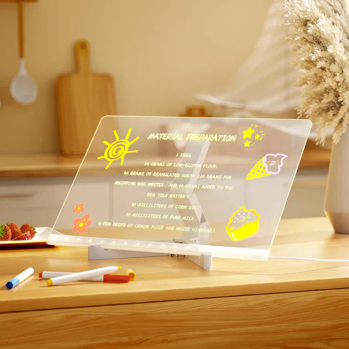 LED Skrive- Og Tegnetavle Med Akrylpanel | USB Drevet Genanvendelig Notetavle & Natlys | Vanero