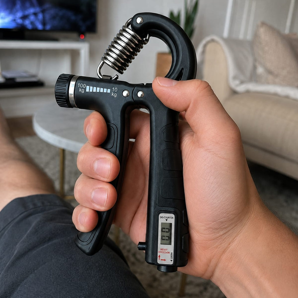 Justerbar Håndtræner | 10–100 kg Modstand & Repetitionsoptæller | Kompakt Grebstræner Med Display Til Fitnessøvelser | Vanero