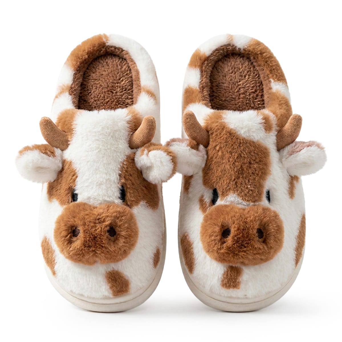 Husko Med Ko-Motiv I Kunstpels | Plushfor & Struktureret EVA-Sål | Slip-On Indendørs Husko Med Dekorative Detaljer | Vanero