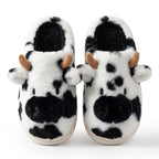 Husko Med Ko-Motiv I Kunstpels | Plushfor & Struktureret EVA-Sål | Slip-On Indendørs Husko Med Dekorative Detaljer | Vanero