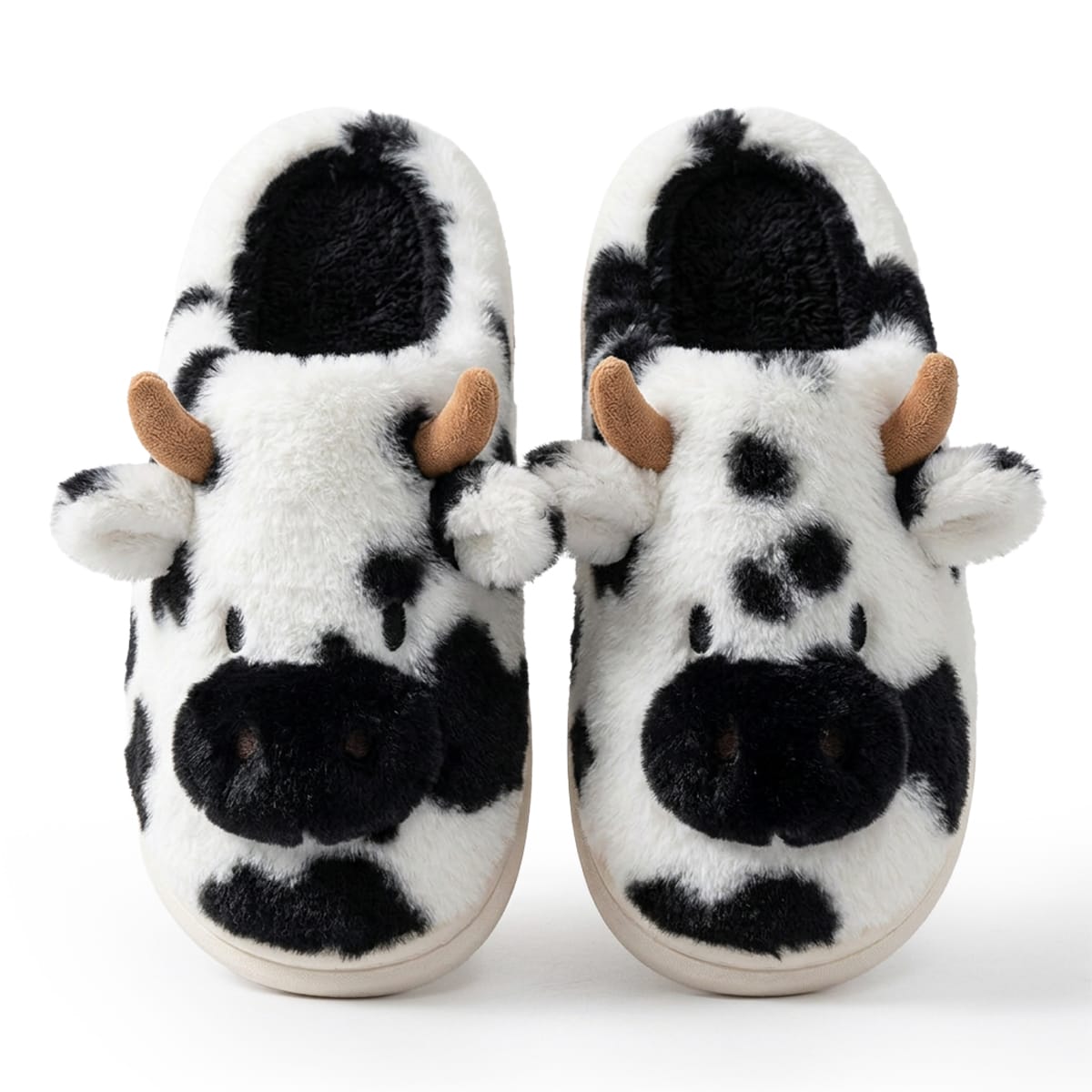 Husko Med Ko-Motiv I Kunstpels | Plushfor & Struktureret EVA-Sål | Slip-On Indendørs Husko Med Dekorative Detaljer | Vanero