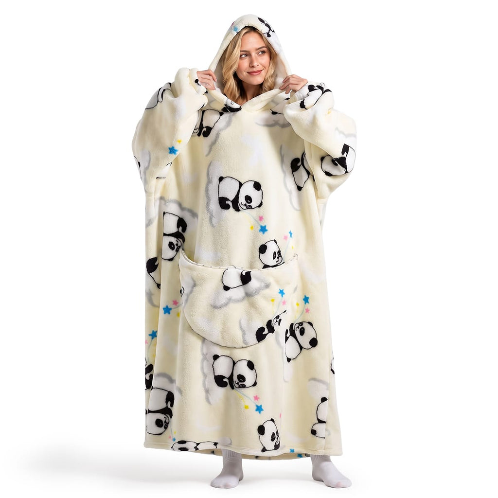 Oversized Tæppepullover Med Hætte | 100 % Polyester-Flanell-Fleece | Langt Bærbart Tæppe Med Stor Frontlomme | Vanero