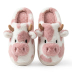 Husko Med Ko-Motiv I Kunstpels | Plushfor & Struktureret EVA-Sål | Slip-On Indendørs Husko Med Dekorative Detaljer | Vanero