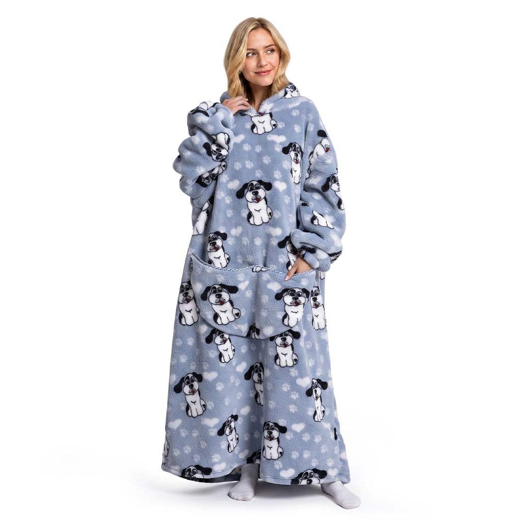 Oversized Tæppepullover Med Hætte | 100 % Polyester-Flanell-Fleece | Langt Bærbart Tæppe Med Stor Frontlomme | Vanero