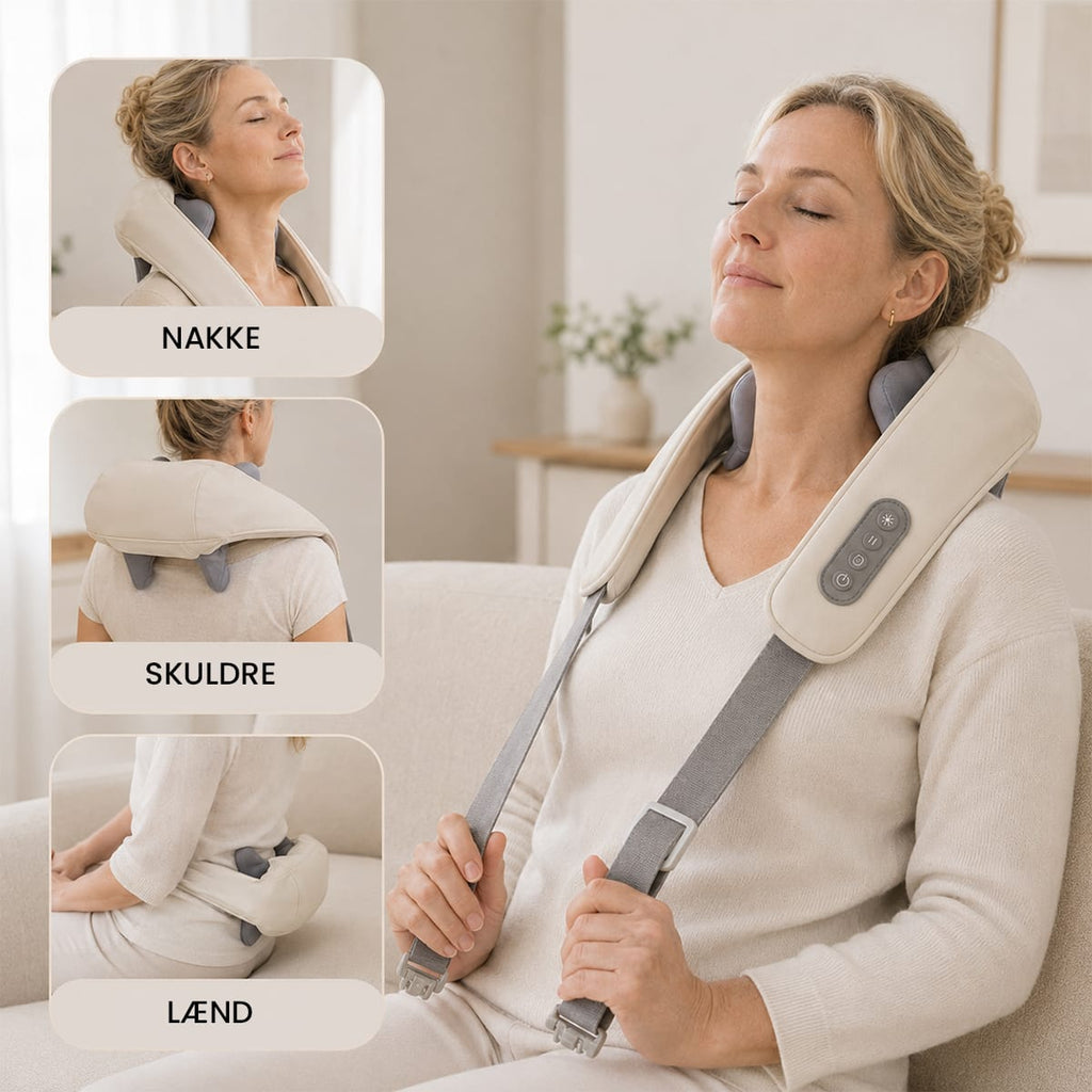 Trådløs Nakke- & Skuldermassager | 6 Roterende Knuder & Grafenvarme | Genopladeligt Design Med 2 Hastigheder | Vanero