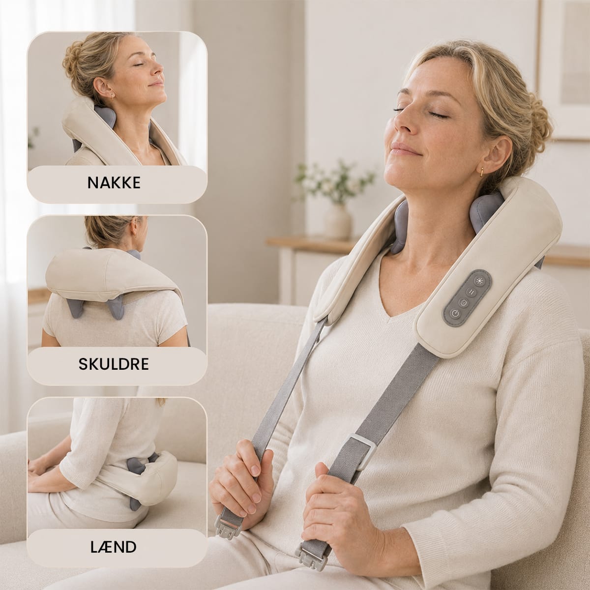 Trådløs Nakke- & Skuldermassager | 6 Roterende Knuder & Grafenvarme | Genopladeligt Design Med 2 Hastigheder | Vanero