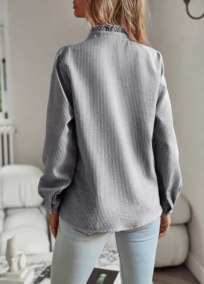 Jade | Stilfuld Flæset Knapbluse l Vanero