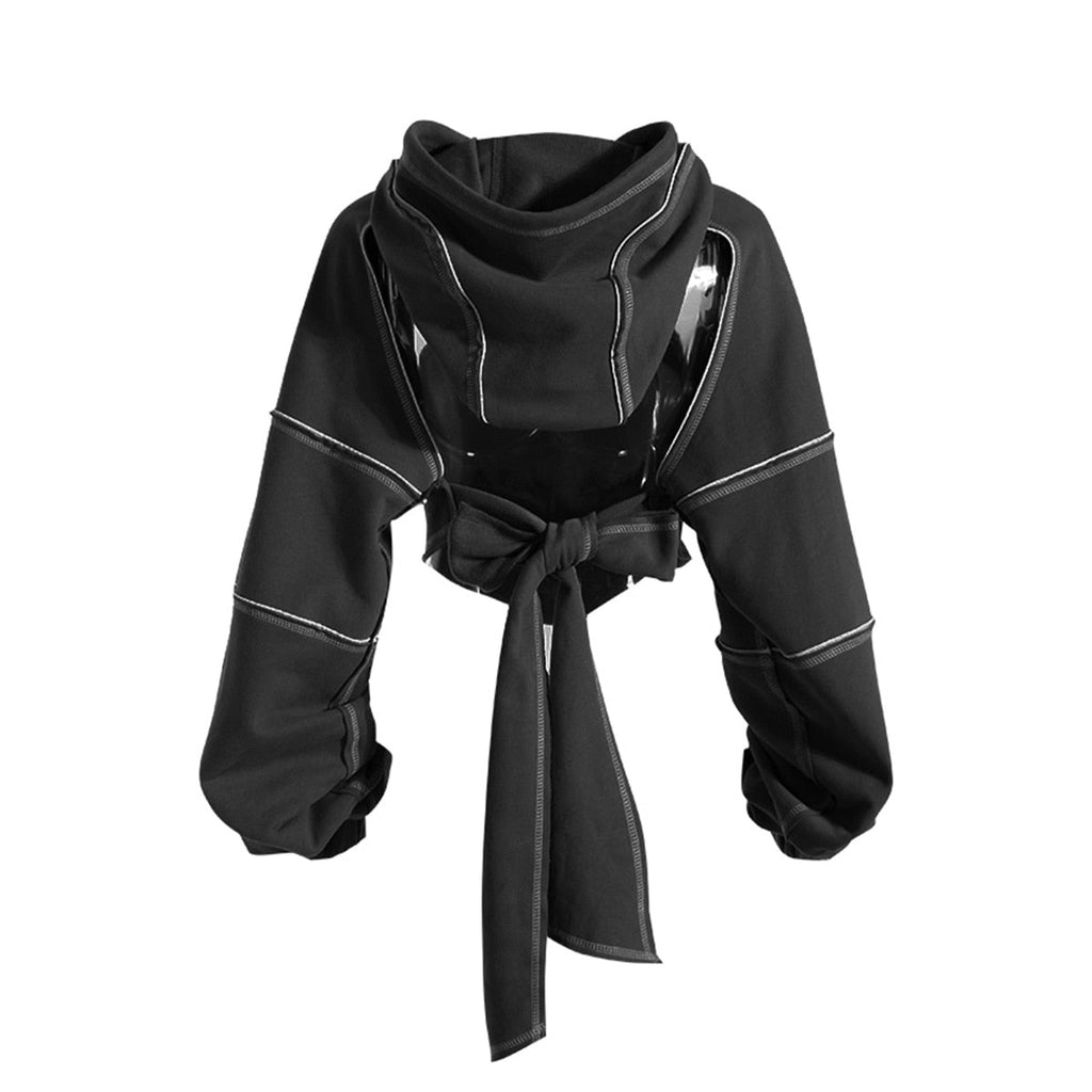 Dame Cropped Hoodie | Skulderudskæringer & Kontrastsømme | Hættetrøje Med Snøre & Lange Ballonærmer Til Streetwear | Vanero