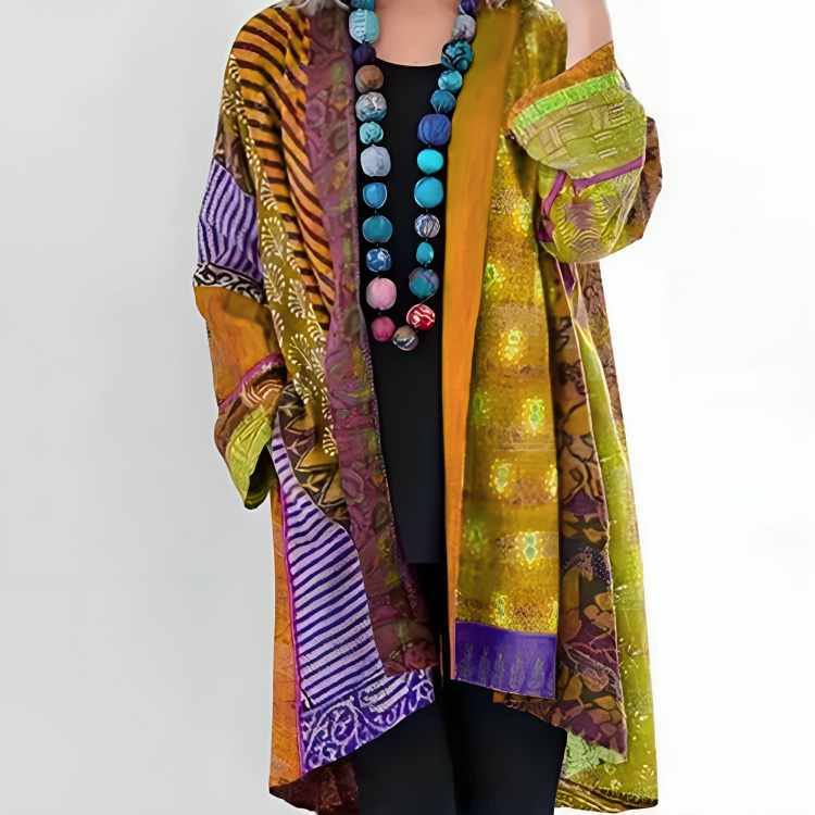Kimono Let Tekstilmateriale | Afslappet Pasform Åben Kimono | Bohemeinspireret Mønster Til Lag-På-Lag & Hverdagsbrug | Vanero