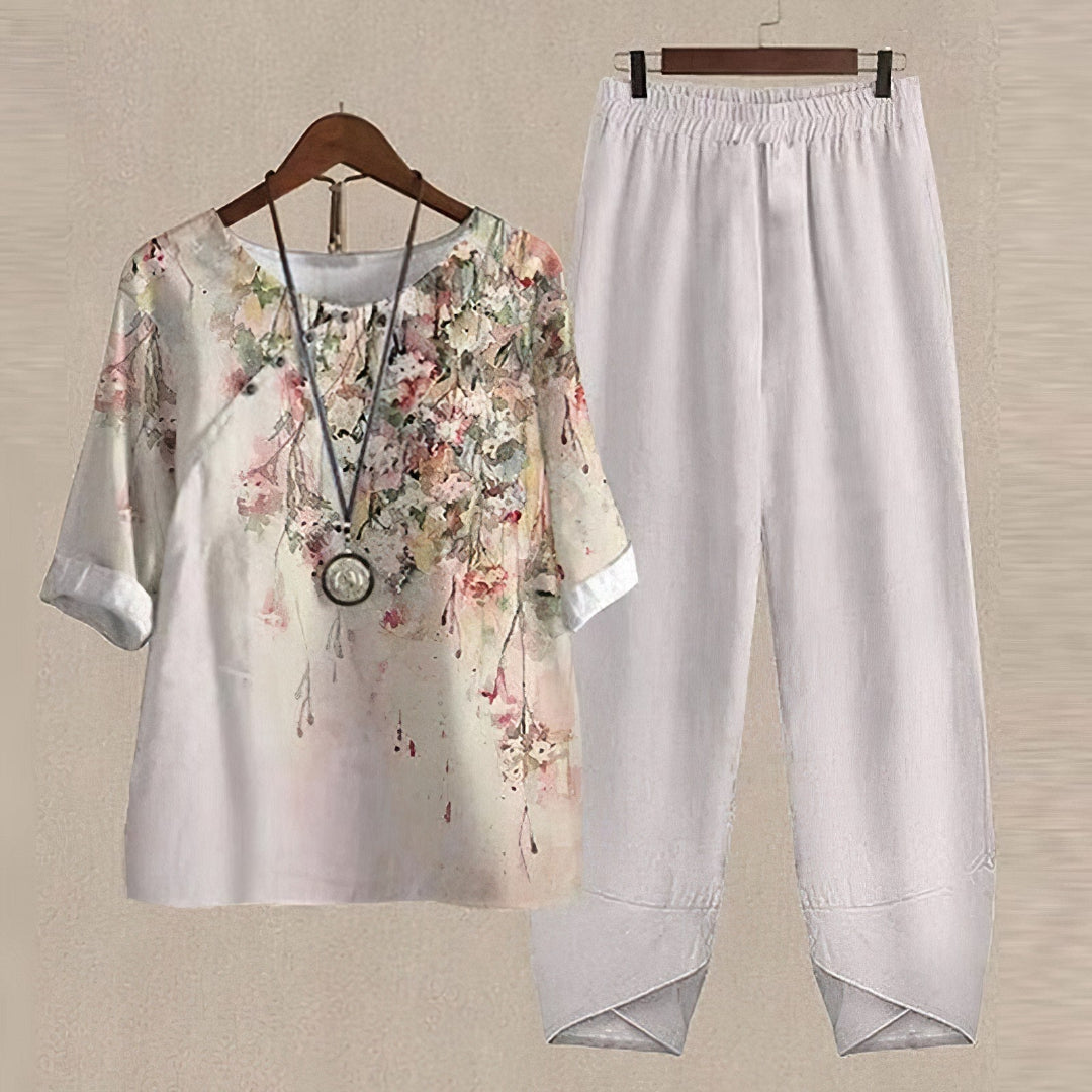 Klara | Elegant Bluse- og Buksesæt Dame | Vanero