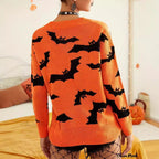Dame Halloween Trøje i Polyester | Rund Hals Jacquard Flagermusdesign | Langærmet Pullover Til Efterår & Vinter | Vanero