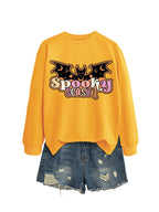 Dame Halloween Sweatshirt i Bomuld | Grafisk Vampyrvinge-Print | Afslappet Langærmet Pullover Til Efterår | Vanero