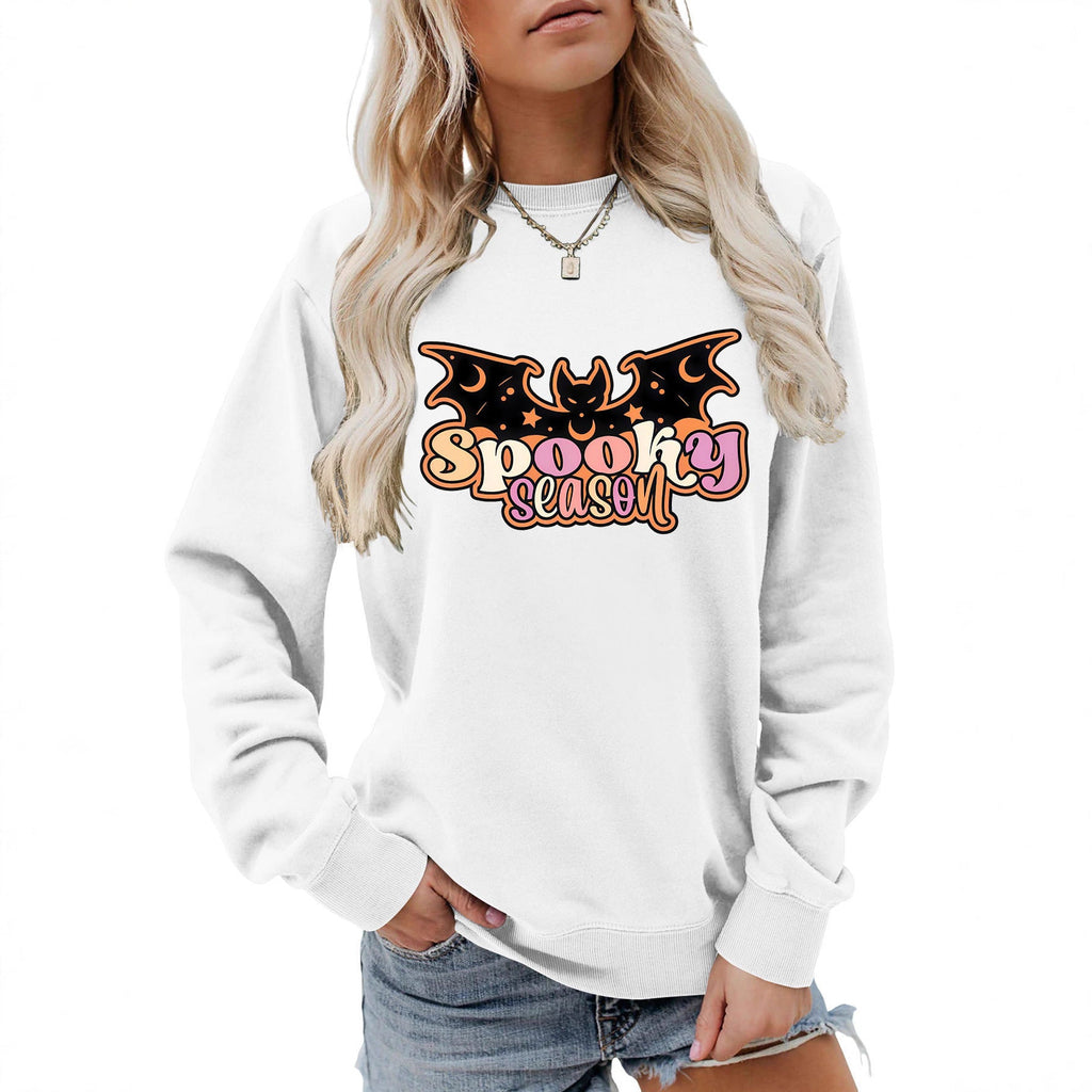 Dame Halloween Sweatshirt i Bomuld | Grafisk Vampyrvinge-Print | Afslappet Langærmet Pullover Til Efterår | Vanero