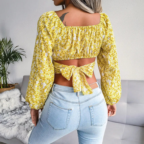 Blomstret Chiffon Cropped Top | Kort Sommertop med Print | Regular Fit til Hverdagsbrug | Vanero