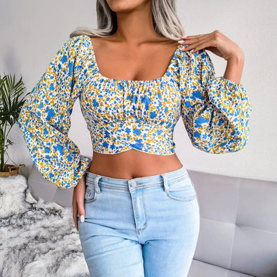 Blomstret Cropped Top | Chiffon | Moderne og Sommerlig l Vanero