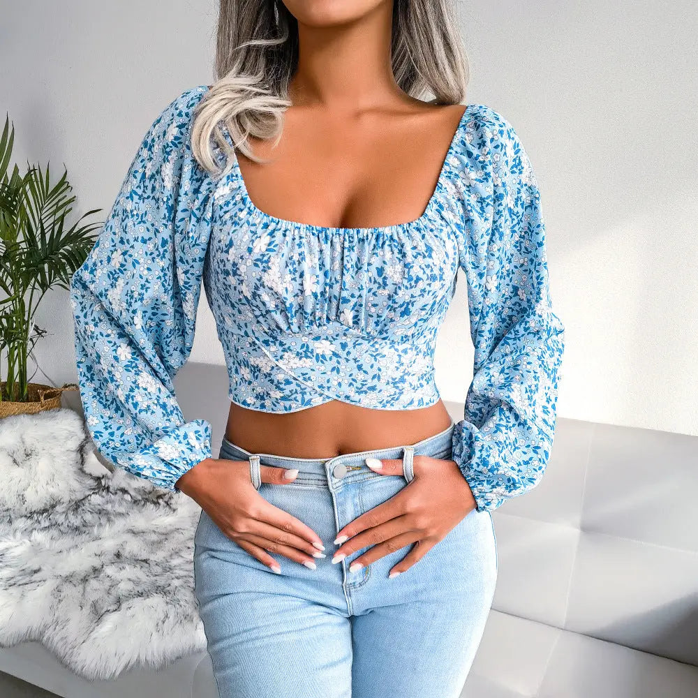 Blomstret Chiffon Cropped Top | Kort Sommertop med Print | Regular Fit til Hverdagsbrug | Vanero