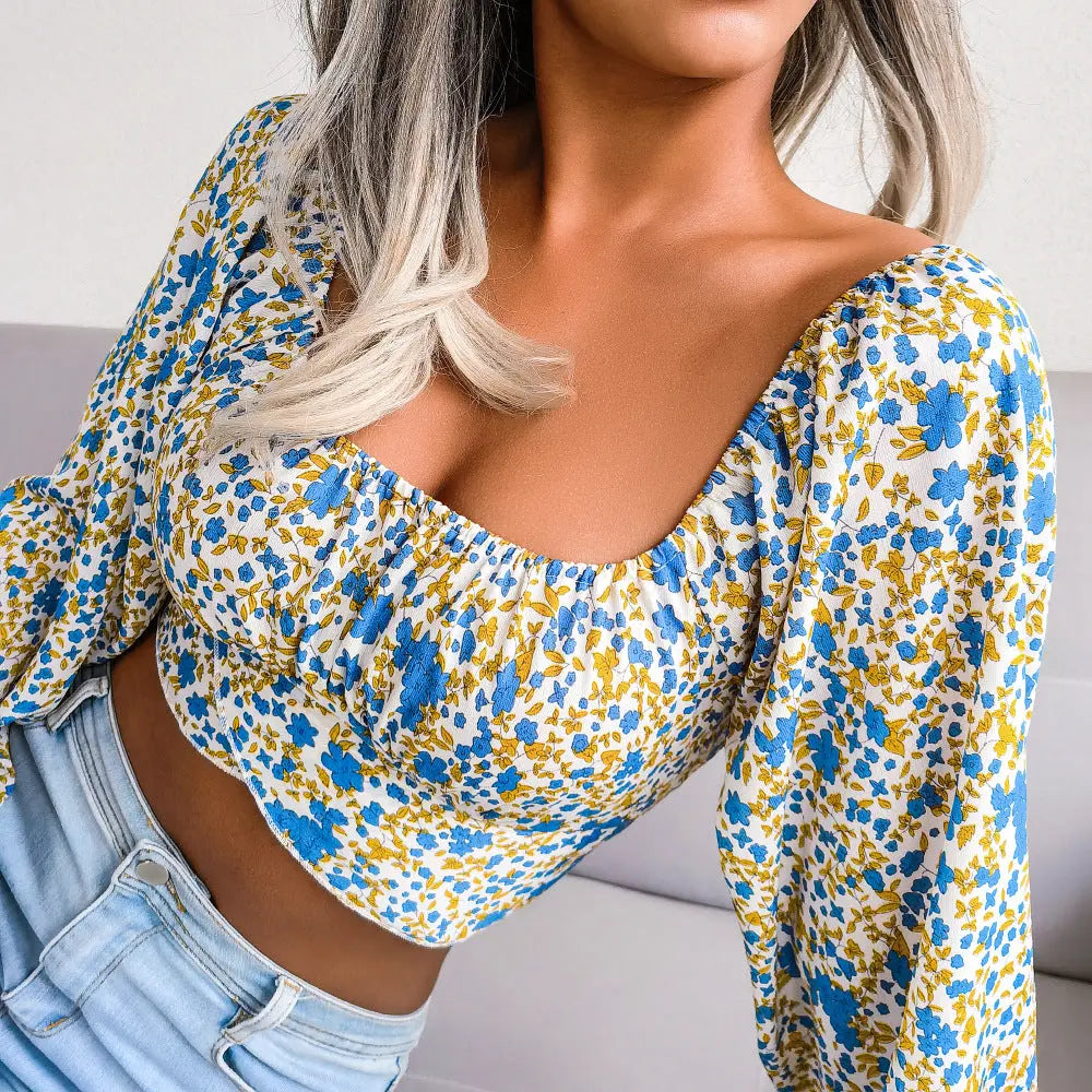 Blomstret Chiffon Cropped Top | Kort Sommertop med Print | Regular Fit til Hverdagsbrug | Vanero