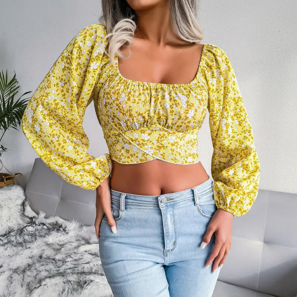 Blomstret Cropped Top | Chiffon | Moderne og Sommerlig l Vanero