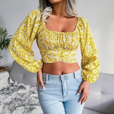 Blomstret Cropped Top | Chiffon | Moderne og Sommerlig l Vanero