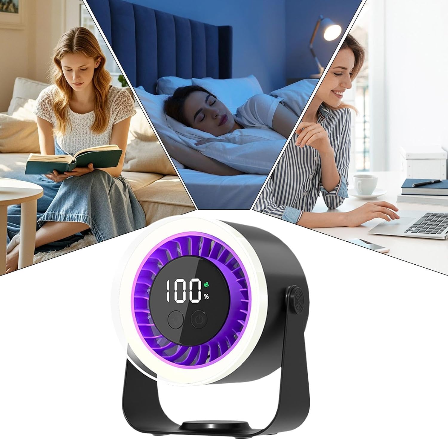 Bordventilator | Genopladelig ABS Ventilator Med 10 Hastigheder | Hjem Kontor Og Rejse | Vanero