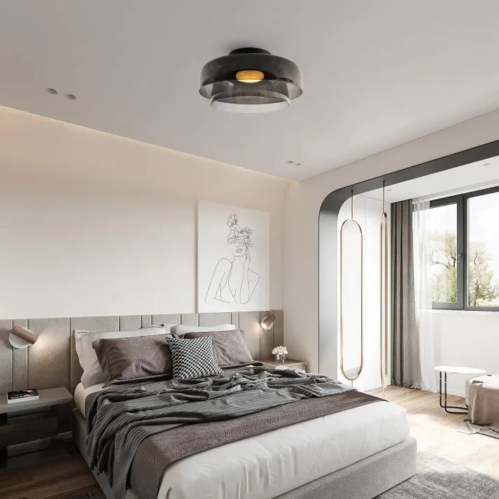 Glas Loftlampe Med Metalkonstruktion | E27 Loftbelysning Til Indendørs Brug | Fås I Ravglas Eller Klart Glas | Vanero