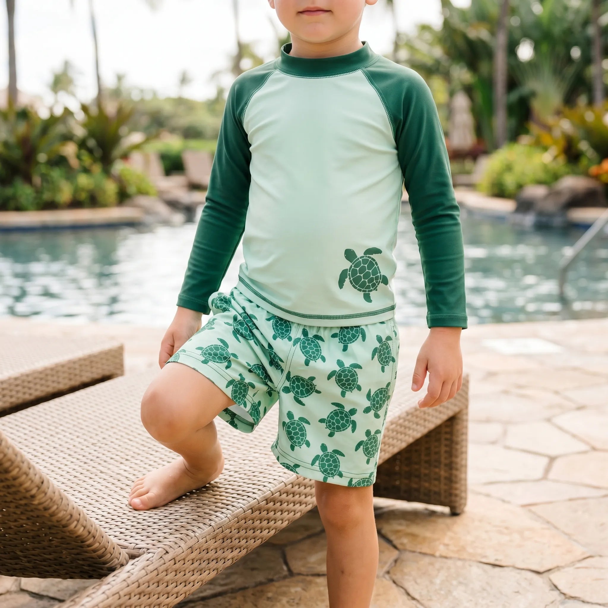 Børne Badetøjssæt | Polyester Og Elastan Rash Guard Med Lange Ærmer | Strand Og Pool | Vanero