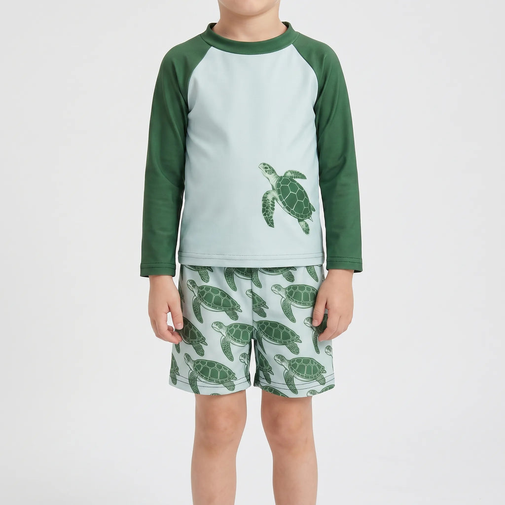 Børne Badetøjssæt | Polyester Og Elastan Rash Guard Med Lange Ærmer | Strand Og Pool | Vanero