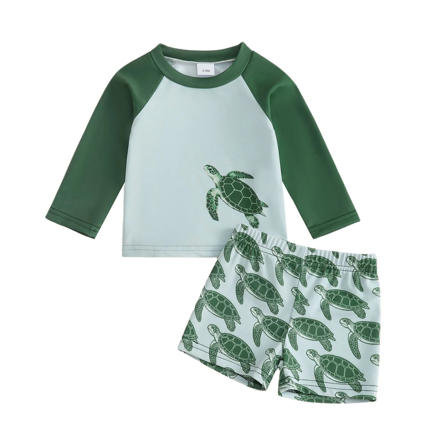 Børne Badetøjssæt | Polyester Og Elastan Rash Guard Med Lange Ærmer | Strand Og Pool | Vanero