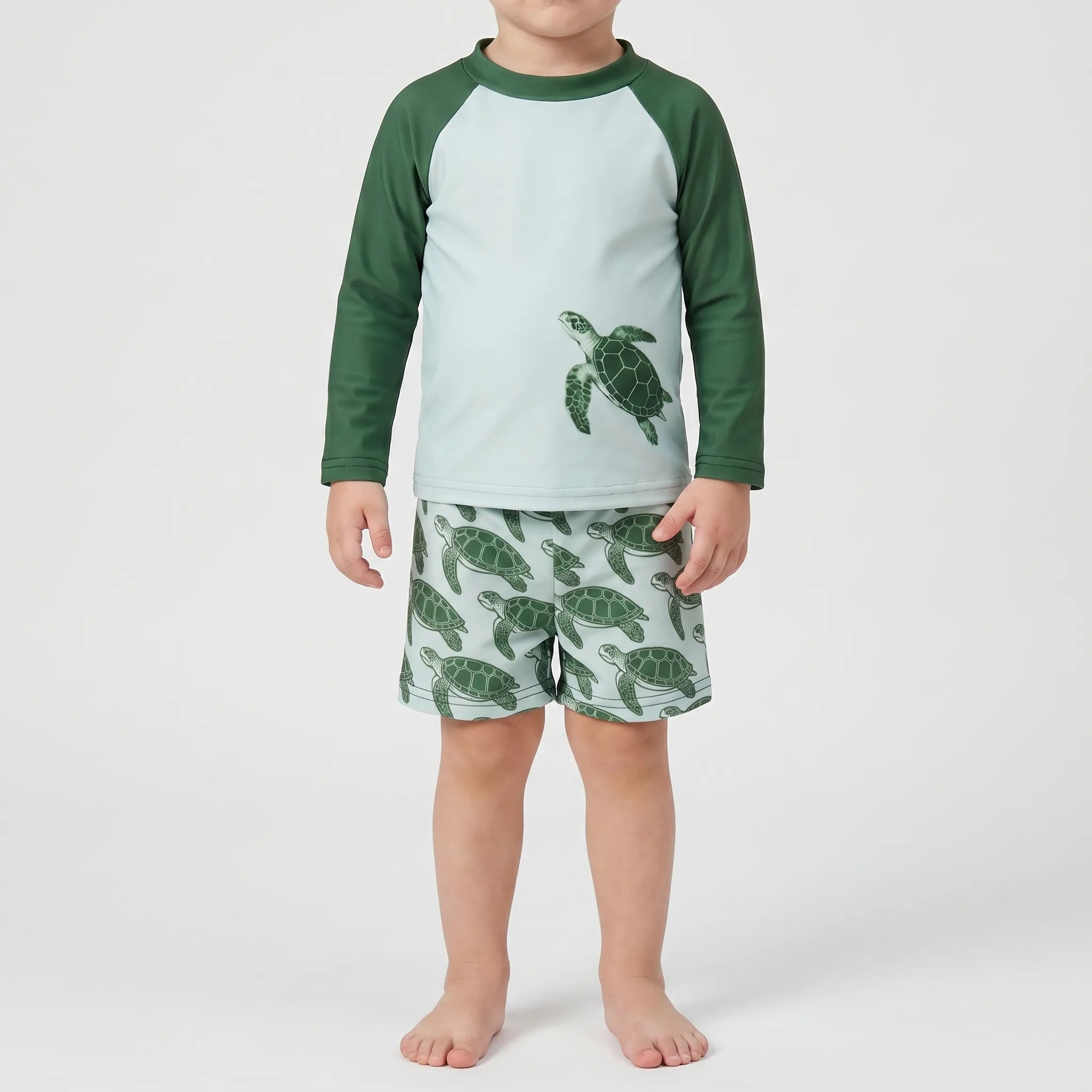 Børne Badetøjssæt | Polyester Og Elastan Rash Guard Med Lange Ærmer | Strand Og Pool | Vanero