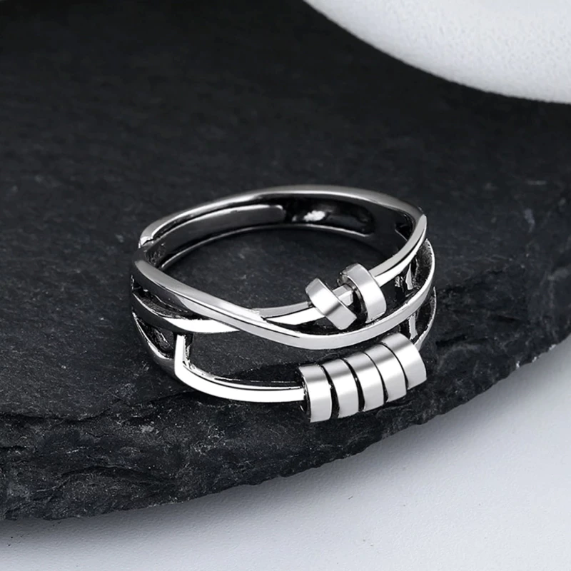Ring 925 Sterling Sølv | Justerbar Pasform Ring | Roterende Bånd Design Til Hverdagsbrug & Forskellige Anledninger | Vanero