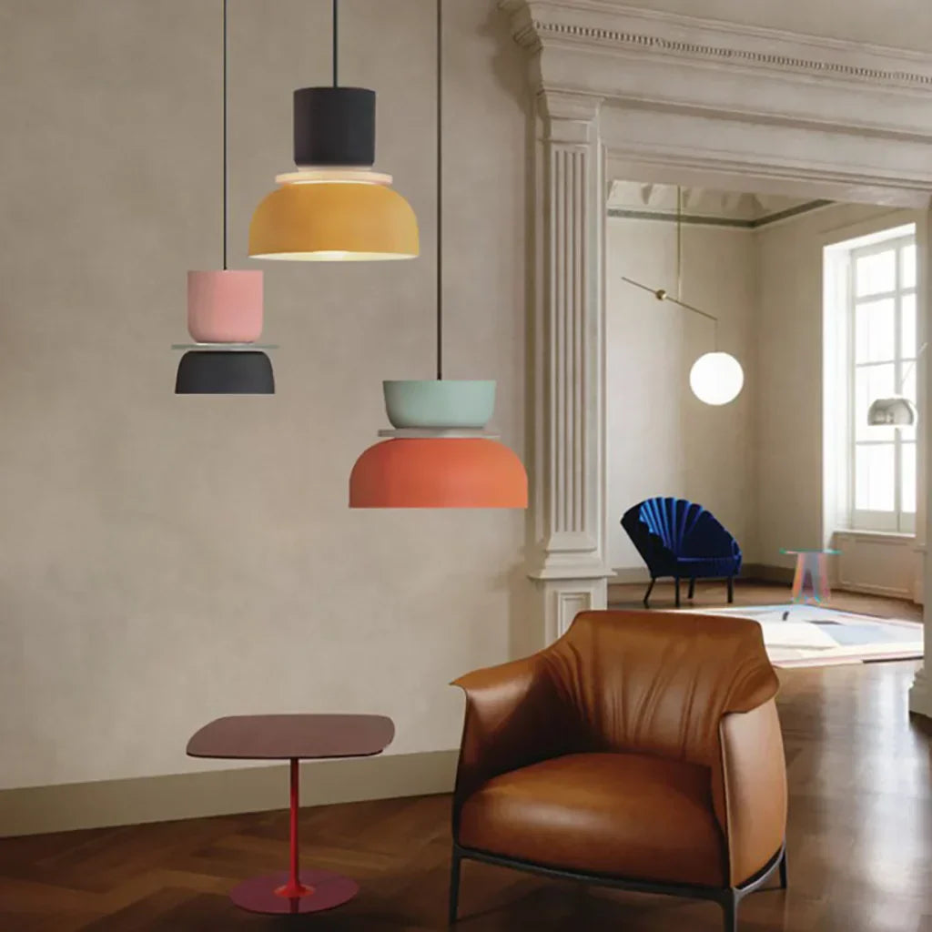 Pendellampe Med Farveblokdesign | Metal Loftlampe Med E27 Fatning | Indendørs Belysning | Vanero