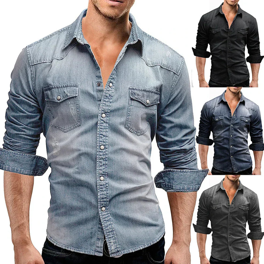 Herre Denimskjorte Bomuldsblanding | Regular Fit Knapskjorte | Hverdagsdesign Til Casual & Smart Casual Brug | Vanero