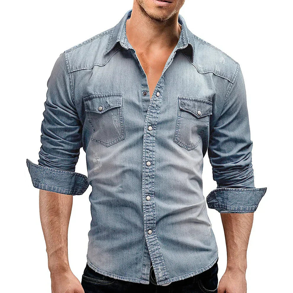 Herre Denimskjorte Bomuldsblanding | Regular Fit Knapskjorte | Hverdagsdesign Til Casual & Smart Casual Brug | Vanero
