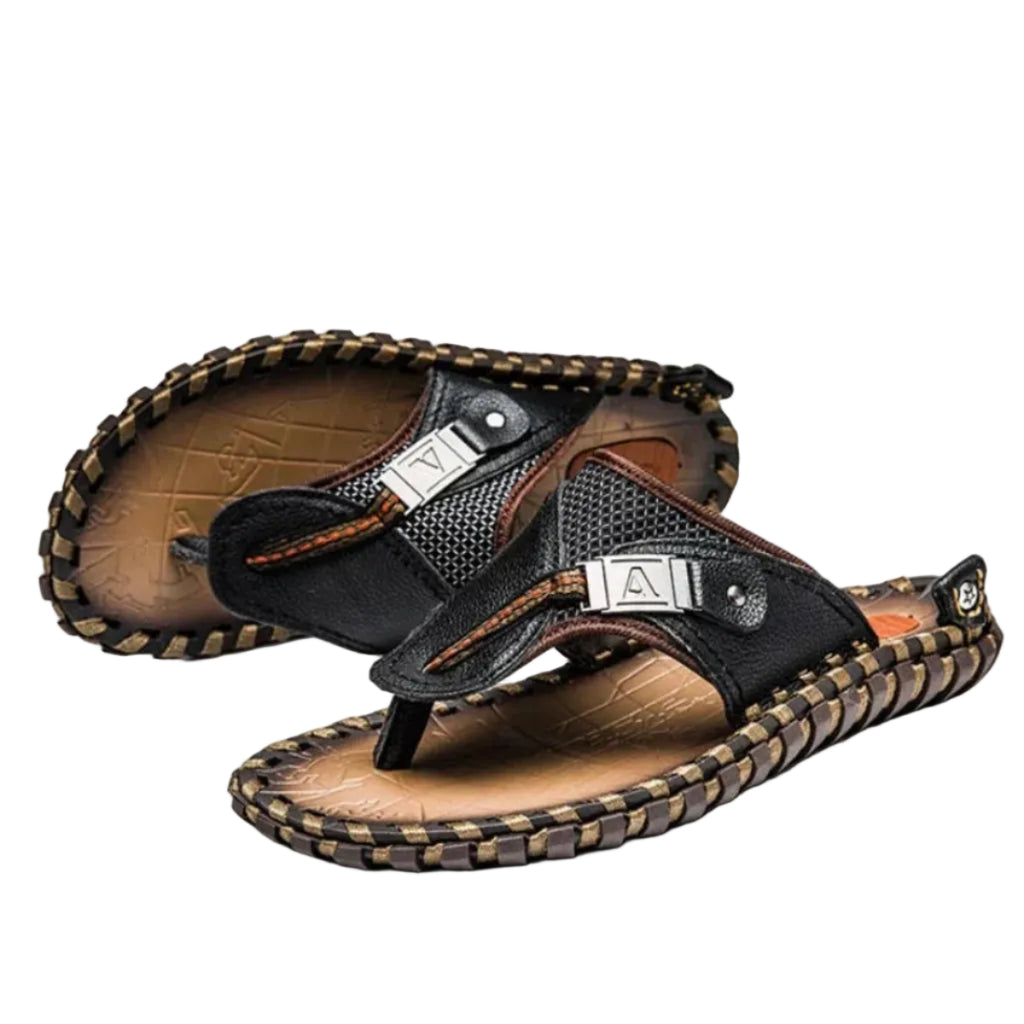 Herre Flip-Flops Læder | Regular Fit Sommersandaler | Læderrem Design til Hverdagsbrug & Fritidsaktiviteter | Vanero