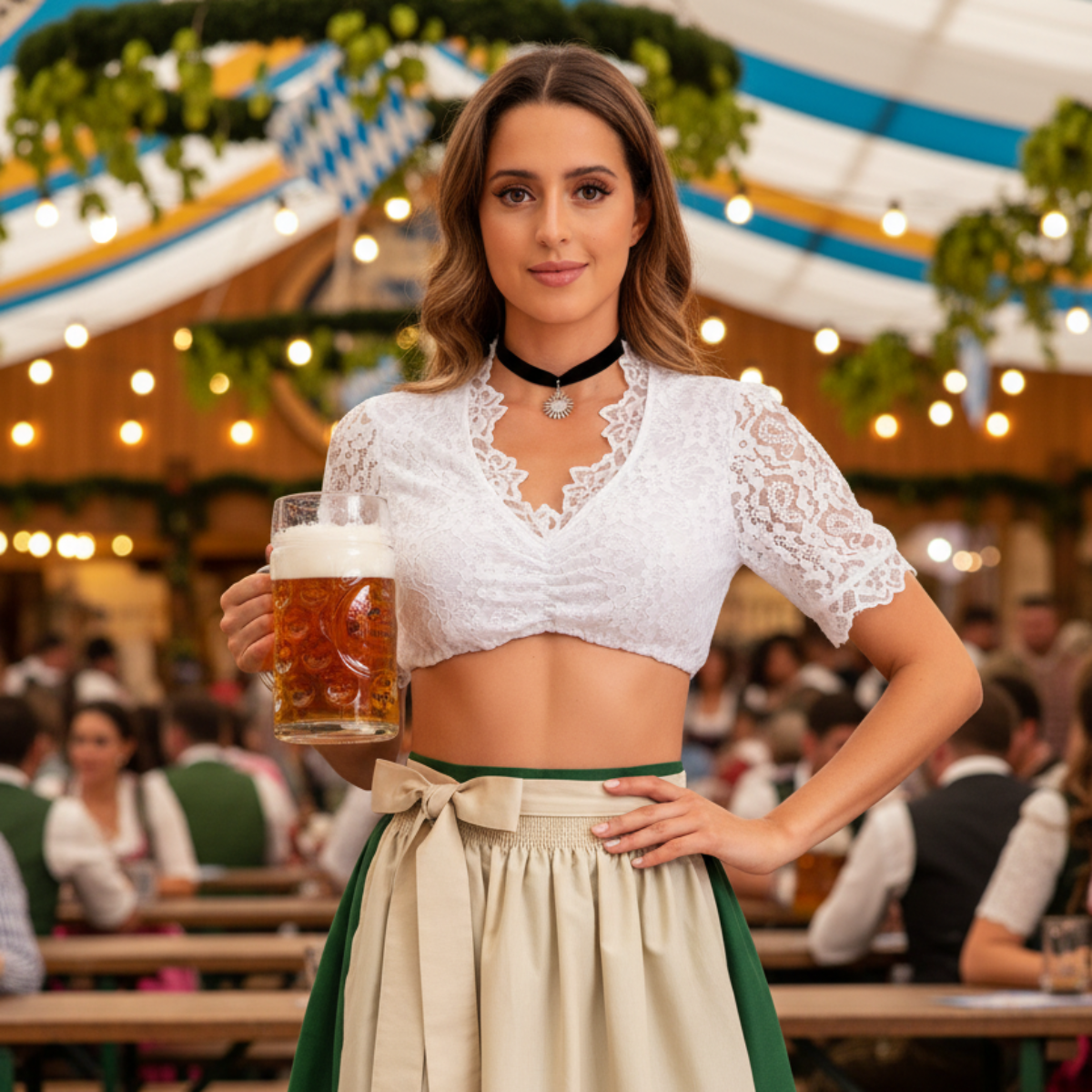Dame Oktoberfest Top i Polyester | Ærmeløst V-Hals Vævet Design | Bayersk Inspireret Festival- & Tematøj | Vanero
