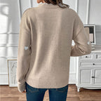 Dame Polyester | Strikket Hjertemønster & Rund Hals | Langærmet Pullover Til Hverdagsbrug & Sæsonbaseret Lag-På-Lag | Vanero