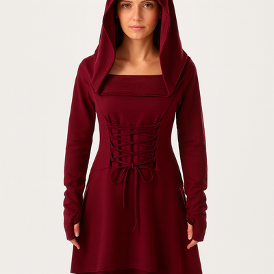 MoonShadow Gothic Kjole | Dame Cosplay Kjole med Hætte og Ærmer | Vanero