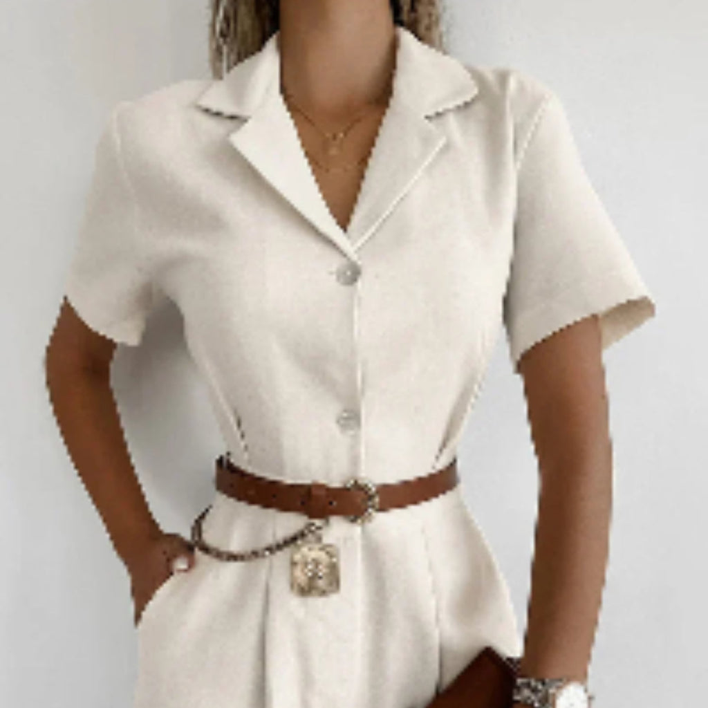 Dame Linned Jumpsuit | Kortærmet Jumpsuit Med Komfortabel Pasform Til Sommerbrug | Vanero